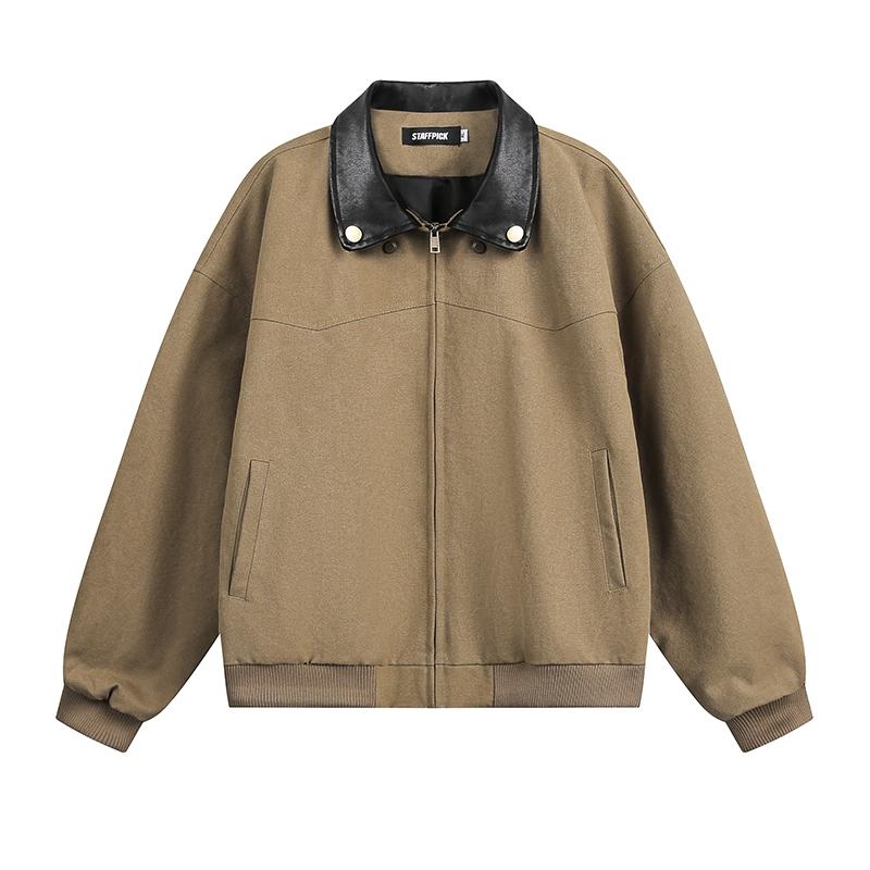 メンズ 流行り物 服 用 オシャレ 分かりやすい 成年者 かっこいい 途轍も無い大きさ 表どおり 成人男性服 アメリカン レトロ PUなめし革 ぬい目 自動車の街 細工物 上衣 帆布 ウォッシュ