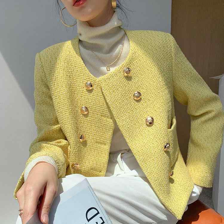 上着 ダブルブレスト 女性用 春秋 丸首 トップス コート レディース かわいい スタイル 秋　冬 オールシーズン 通勤ウェア デート 普段使い 軽量 柔らかい