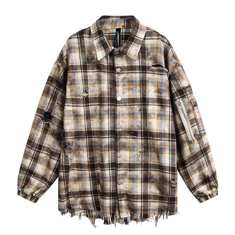 メンズ ファッション 服 用 オシャレ シンプル 大人 かっこいい 大きいサイズ ストリート 紳士服 アメリカン タイダイ柄 チェック柄 ローエッジ 長袖 シャツ ストリート ジャケット|リコット