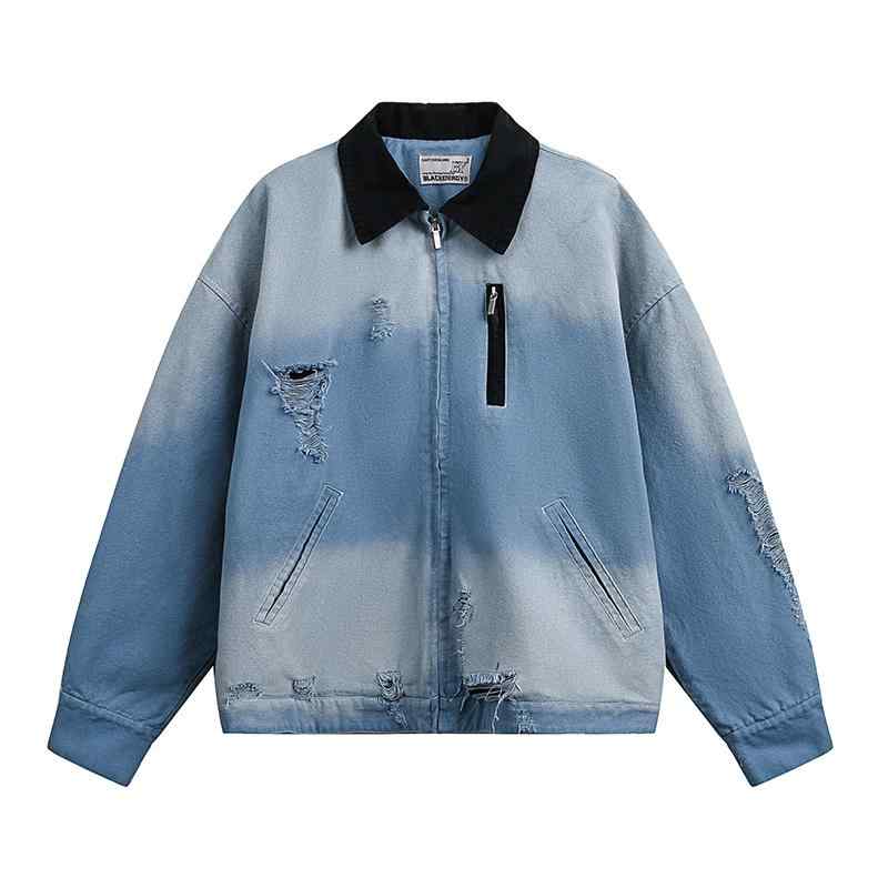 メンズ ファッション 服 用 オシャレ シンプル 大人 かっこいい 大きいサイズ ストリート 紳士服 アメリカン レトロ グラデーション リップド ジャケット クリーン フィット|リコット