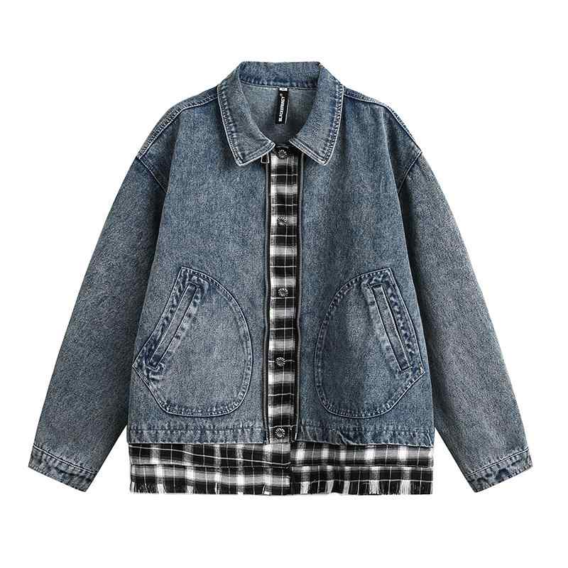 メンズ ファッション 服 用 オシャレ シンプル 大人 かっこいい 大きいサイズ ストリート 紳士服 レトロ ジャケット アメリカン チェック柄 フェイク ツーピース デニム ジャケット｜リコット 9,041円