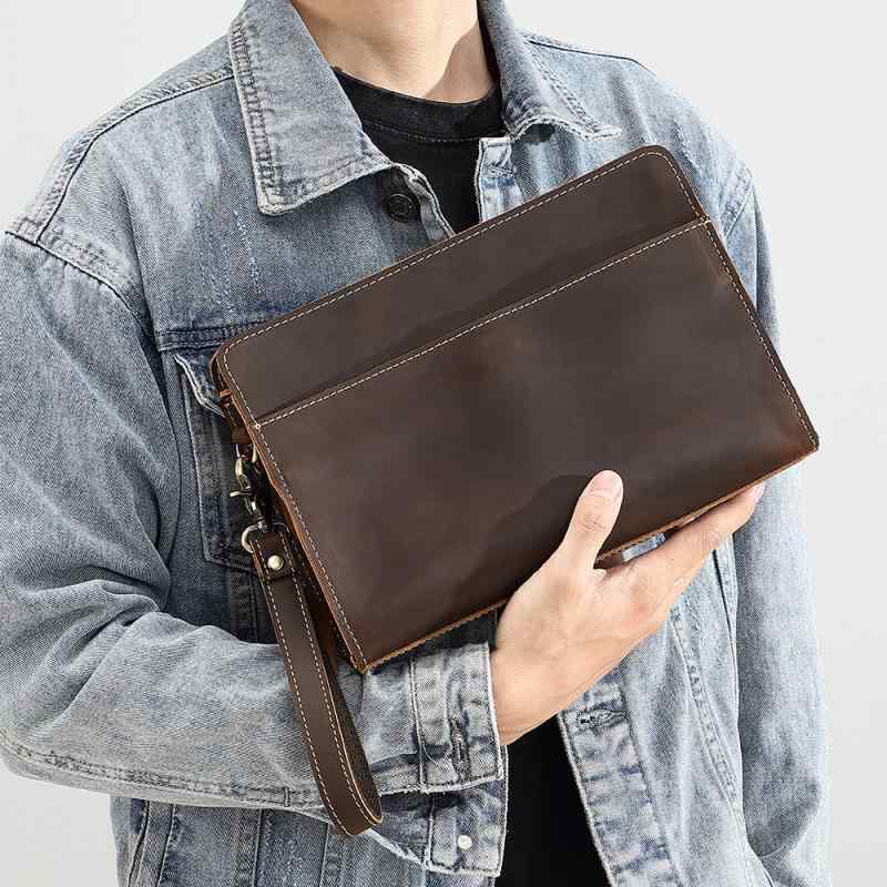 メンズ 鞄 カバン バック ファッション オシャレ アイテム 小物 レザー メンズ ハンド バッグ レトロ ビジネス ロング クラッチ 革 最上層牛革 財布 バッグ 大容量 |リコット