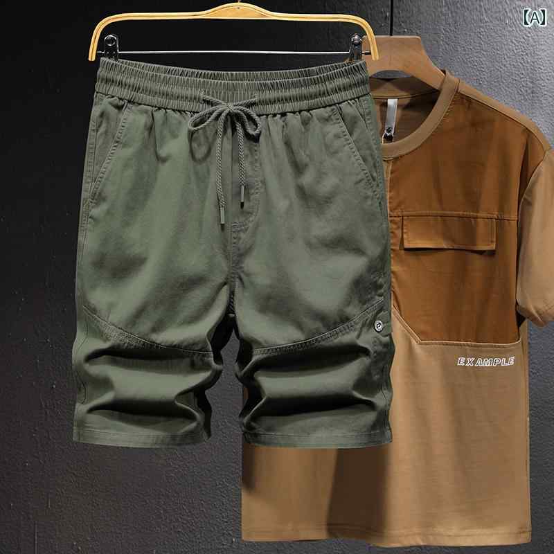 メンズ 男性用 ファッション オシャレ シンプル 大人 かっこいい ストリート ヒップホップ HipHop 夏 薄手 ルーズ 大きいサイズ ミディアム パンツ アメリカンン レトロ 綿 コットン カジュアル パンツ