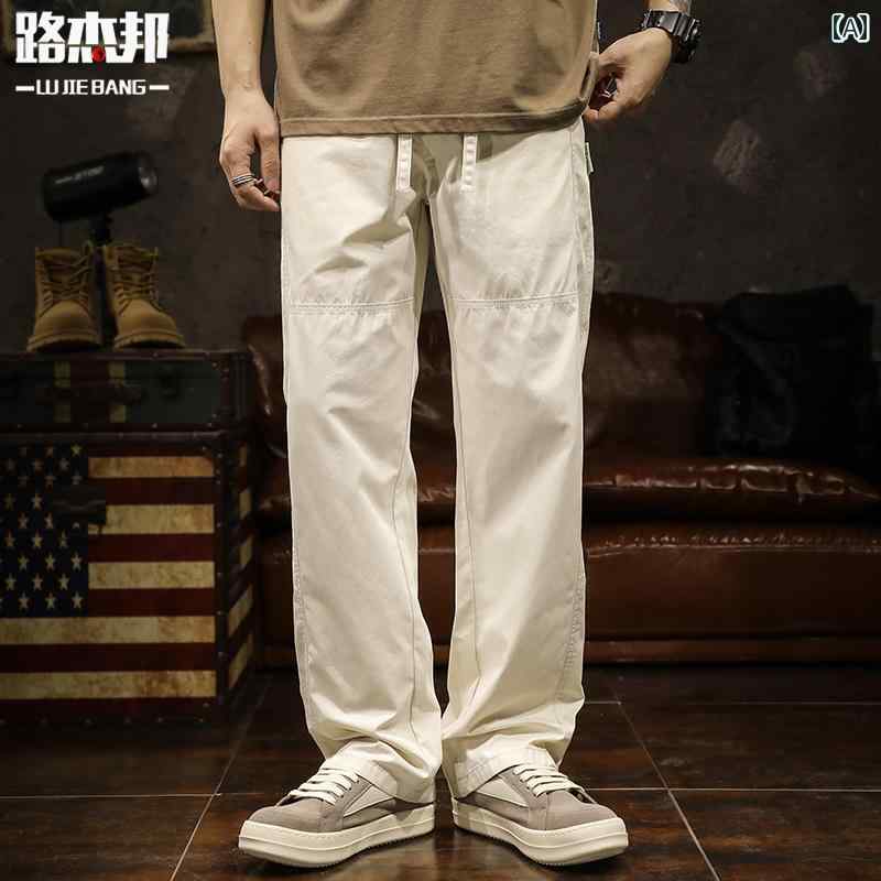 メンズ 男性用 ファッション オシャレ シンプル 大人 かっこいい ストリート ヒップホップ HipHop レトロ カジュアル パンツ ストレート スリム ッシュ スタイル 夏  ズボン 綿 コットン