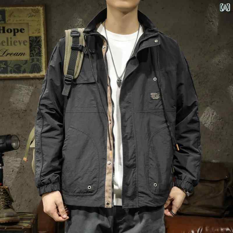 メンズ 男性用 ファッション オシャレ シンプル 大人 かっこいい ストリート ヒップホップ HipHop アメリカンン レトロ ハンティング ワークジャケット 春秋 アウトドア 通勤 カジュアル ジャケット｜リコット