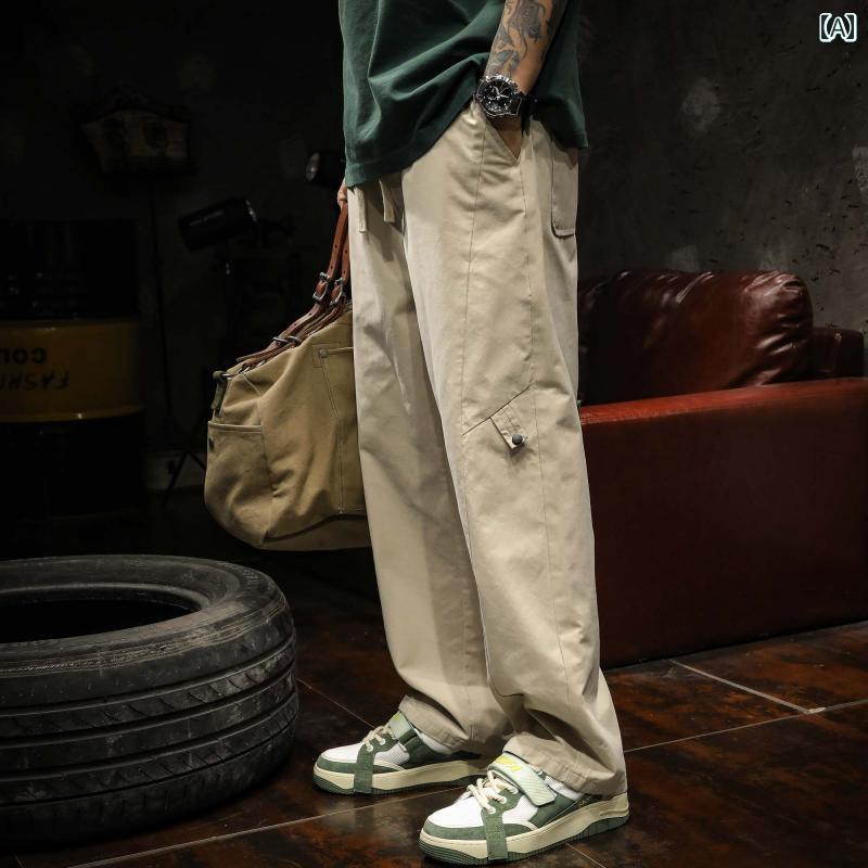 メンズ 男性用 ファッション オシャレ シンプル 大人 かっこいい ストリート ヒップホップ HipHop アメリカンン ハイ ストリート レトロ ワークウェア カジュアル パンツ 春秋 ルーズ ストレート ワイド レッグ パンツ ロング パンツ｜リコット