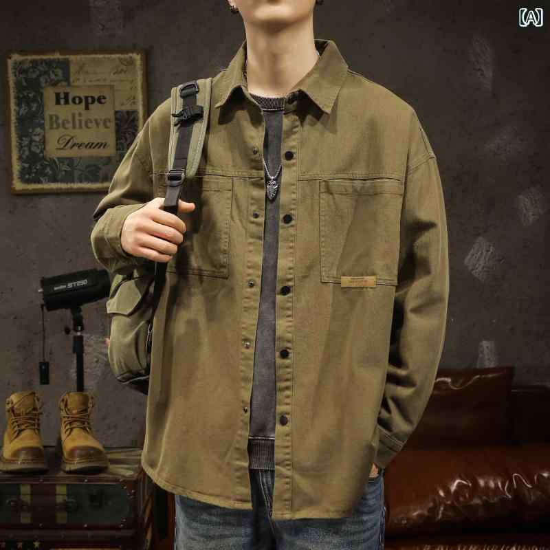 メンズ 成人男性用 流行り物 オシャレ 分かりやすい 成年者 かっこいい 表どおり 御居処跳ねる HipHop 春 秋 アメリカンン 甚だしい レトロ 細工物上衣 カーキ 通い 上衣
