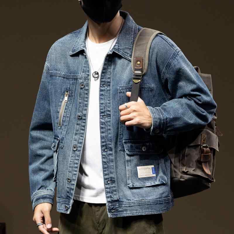 メンズ 男性用 ファッション オシャレ シンプル 大人 かっこいい ストリート ヒップホップ HipHop レトロ ウォッシュ加工 ワークウェア デニム ジャケット 秋 アメリカン ジャケット