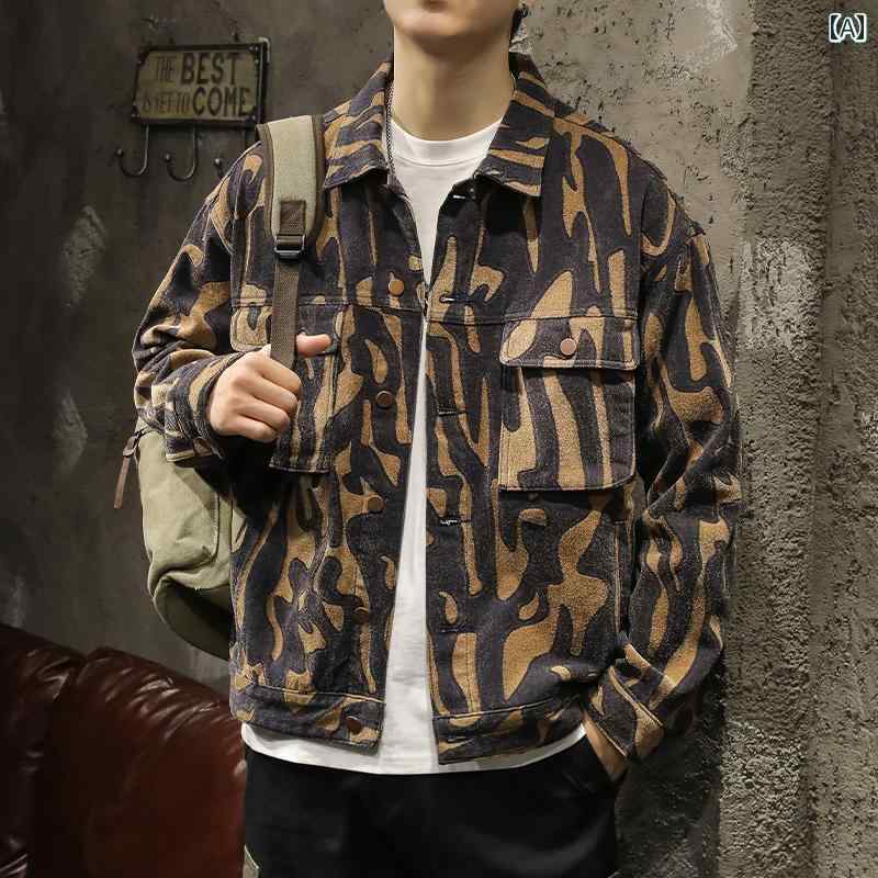 メンズ 男性用 ファッション オシャレ シンプル 大人 かっこいい ストリート ヒップホップ HipHop ジャガード デニムジャケット 春秋 ゆったり 大きいサイズ アメリカンン ワークジャケット トップス|リコット