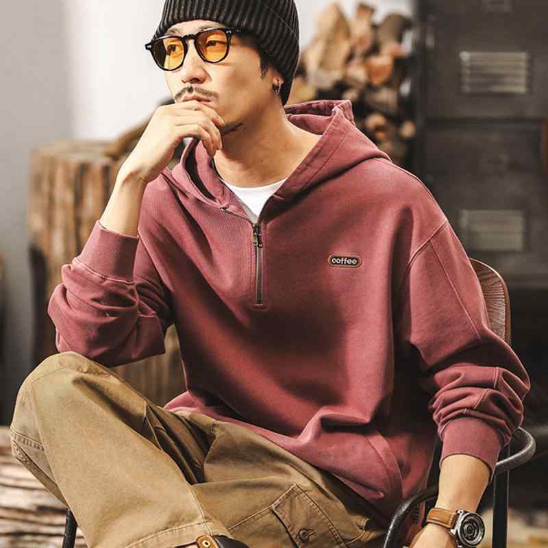 秋 冬 メンズ 服 分かりやすい 流行り物 オシャレ 成年者 かっこいい 途轍も無い大きさ 表どおり 成人男性服 アメリカン レトロ 二分の一 ジップ  朦々たる 流汗 プルオーバー 秋 年寄りの ウォッシュ 心地よい ボンネット付き添い人 上衣