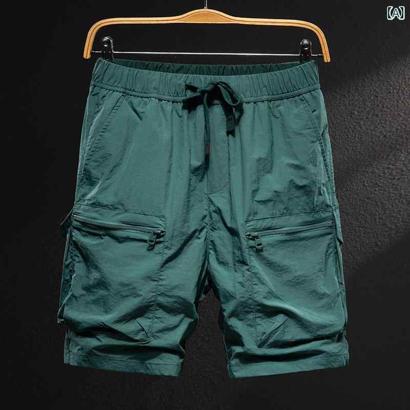 メンズ 男性用 ファッション オシャレ シンプル 大人 かっこいい ストリート ヒップホップ HipHop ピーコックグリーン ショート パンツ 夏 アイスシルク 速乾 カジュアル スーツ アメリカンン ワークウェア ハーフ パンツ スポーツ ハーフ ミッド パンツ