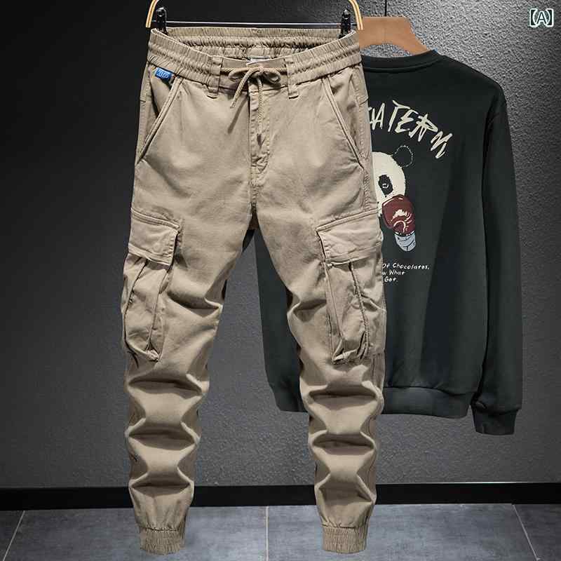 メンズ 男性用 ファッション オシャレ シンプル 大人 かっこいい ストリート ヒップホップ HipHop 立体 ワークウェア大きい ポケット カジュアル パンツ 春 ルーズ レギンス パンツ 綿 コットン ストレッチ パンツ｜リコット