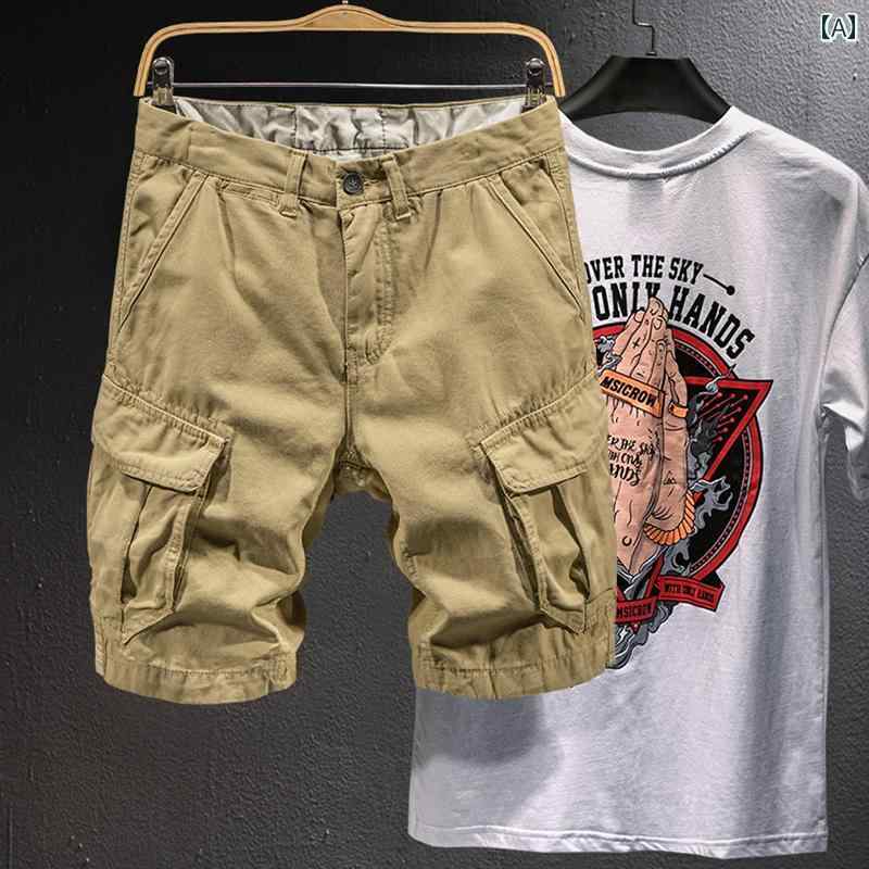 メンズ 男性用 ファッション オシャレ シンプル 大人 かっこいい ストリート ヒップホップ HipHop 夏 ヘビーウェイト カーキ カーゴ ショーツ スタイル アウトドア カジュアル パンツ ハーフ パンツ