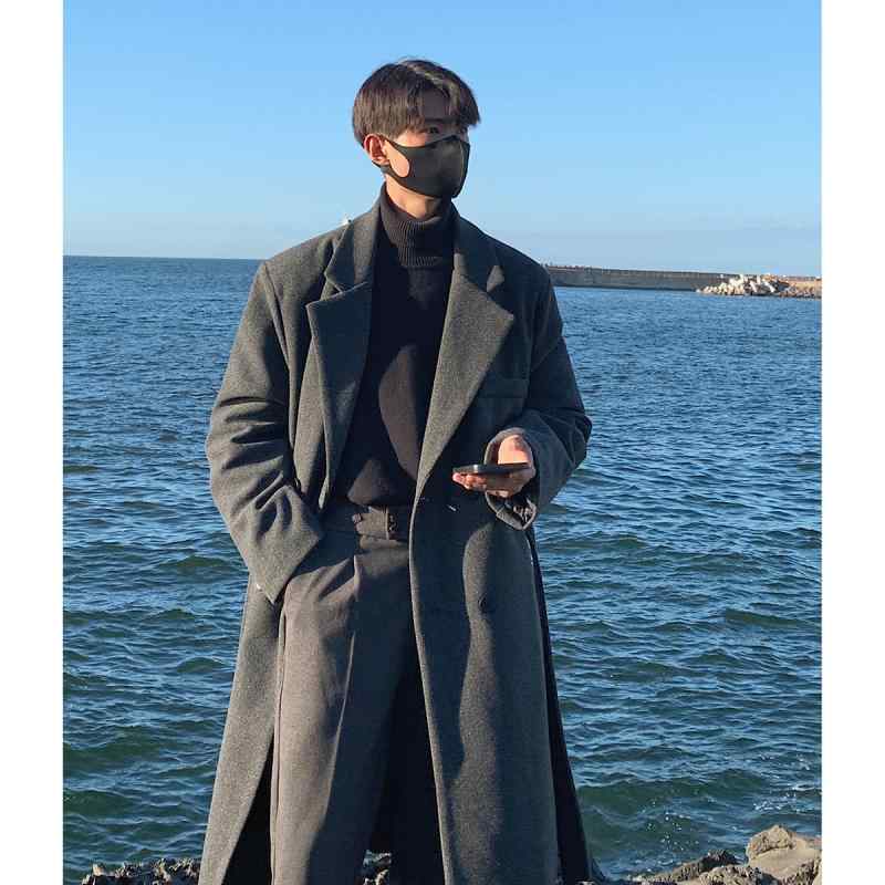 秋 冬 メンズ 服 シンプル ファッション オシャレ 大人 かっこいい 大きいサイズ ストリート 紳士服 ウインドブレーカー 秋 冬 クレリック コート ミドル丈 スリム ウール