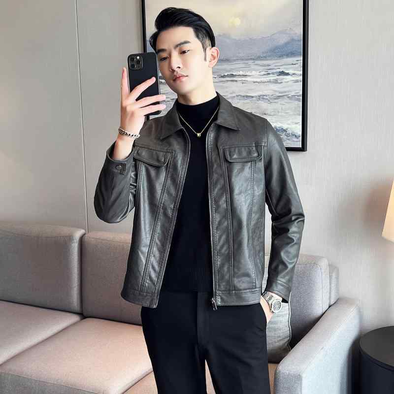 春 コーデ メンズ 服 分かりやすい 流行り物 オシャレ 成年者 かっこいい 馬鹿でかい大きさ 表どおり 成人男性服 か細い相応う ソリッドカラー 上衣 トップス 軽 ライダース エコ なめし革 上衣