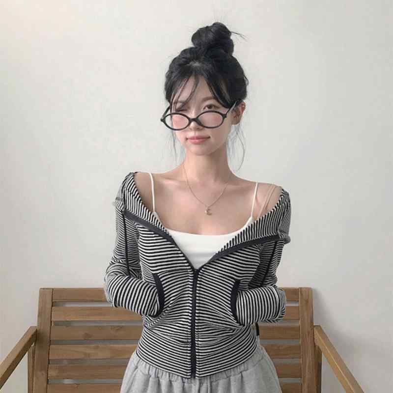 アウター コート シンプル コントラスト ストライプ フード ポケット 長袖 トップス Tシャツ レジャー 普段使い メンズ レディース カジュアル 秋　冬