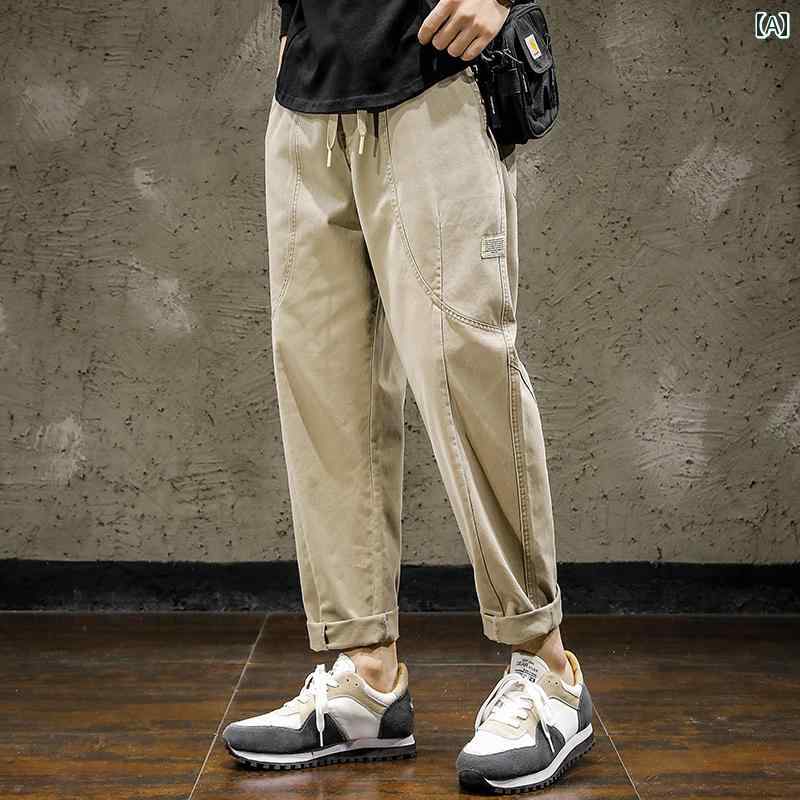 メンズ 男性用 ファッション オシャレ シンプル 大人 かっこいい ストリート ヒップホップ HipHop レトロ カーキ カジュアル パンツ ルーズ ストレート 秋 パンツ