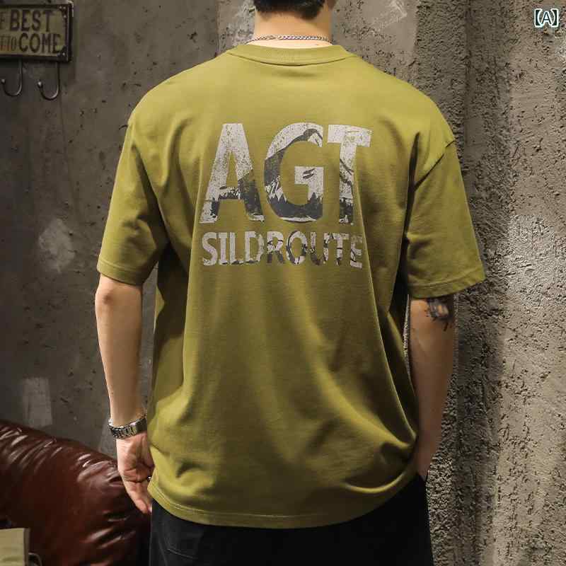 メンズ 男性用 ファッション オシャレ シンプル 大人 かっこいい ストリート ヒップホップ HipHop アメリカンン レター プリント T シャツ 夏 薄手 速乾 涼しい ゆったり 大きいサイズ ラウンドネック T シャツ