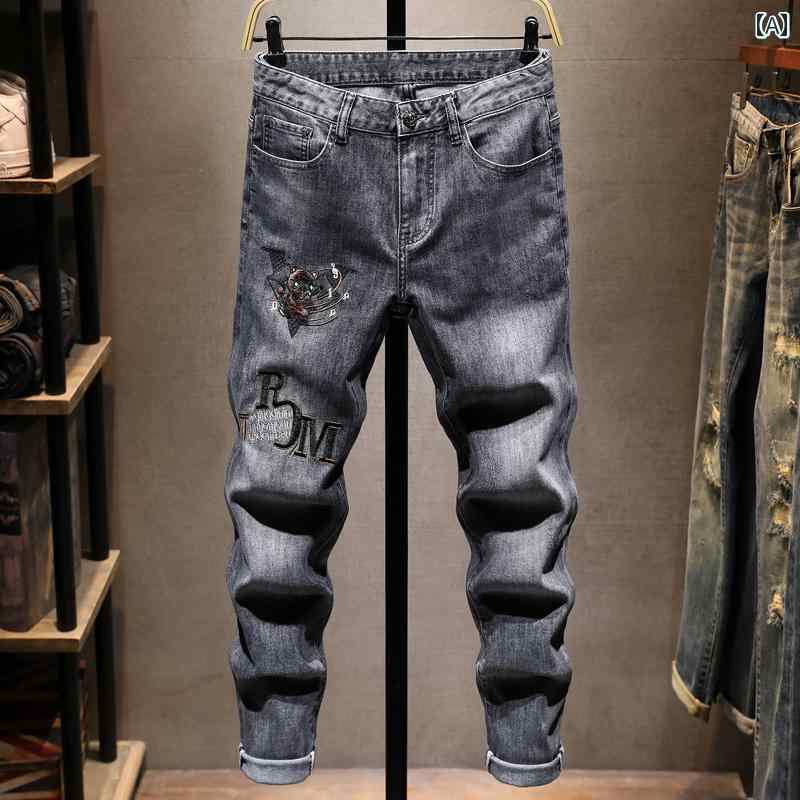 メンズ 男性用 ファッション オシャレ シンプル 大人 かっこいい ストリート ヒップホップ HipHop 夏 ジーンズ スリムフィット パンツ スタイル