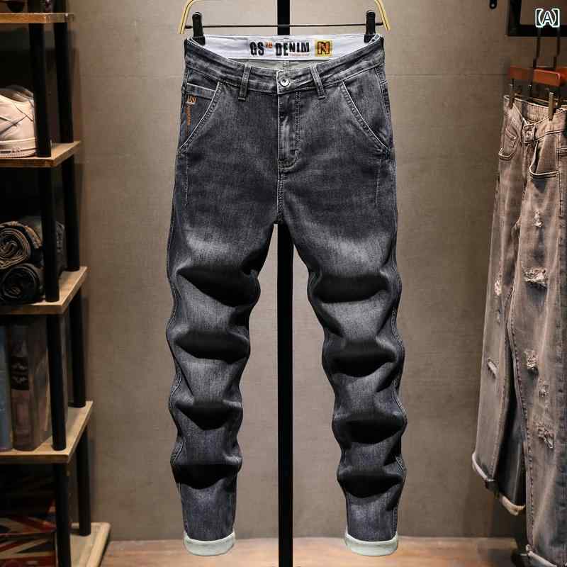 メンズ 男性用 ファッション オシャレ シンプル 大人 かっこいい ストリート ヒップホップ HipHop 夏 薄手 ジーンズ カジュアル スリムフィット パンツ スタイル