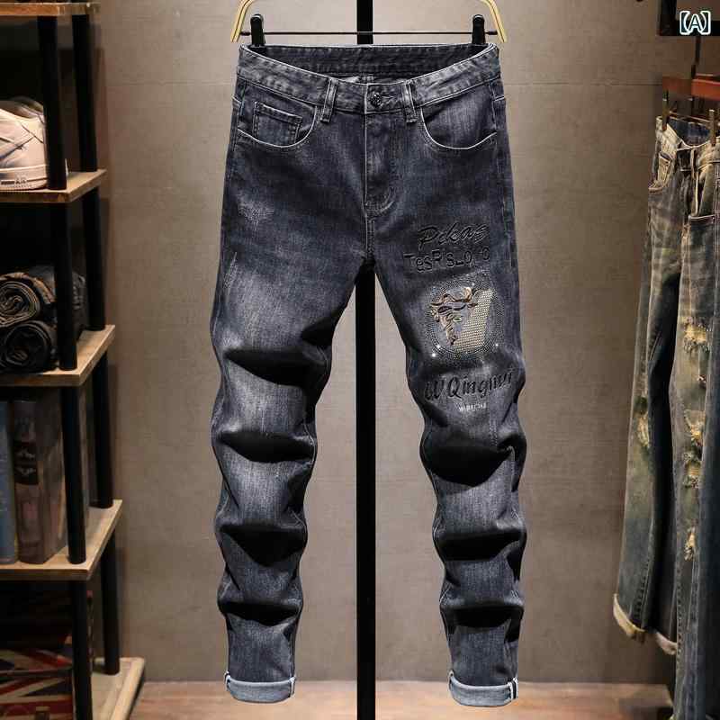 メンズ 男性用 ファッション オシャレ シンプル 大人 かっこいい ストリート ヒップホップ HipHop ジーンズ 薄手 サマー スタイル ウォッシュド エラスティック スリム フィットパンツ 薄手 サマー スタイル
