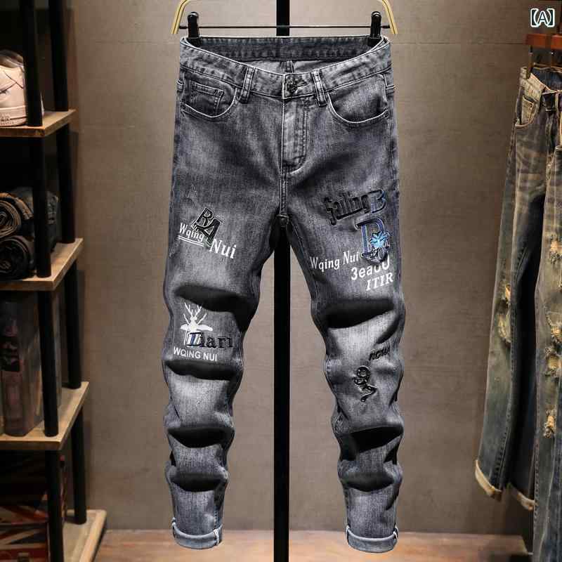 メンズ 男性用 ファッション オシャレ シンプル 大人 かっこいい ストリート ヒップホップ HipHop 夏 ジーンズ 薄手 ストレッチ スリムフィット パンツ スタイル