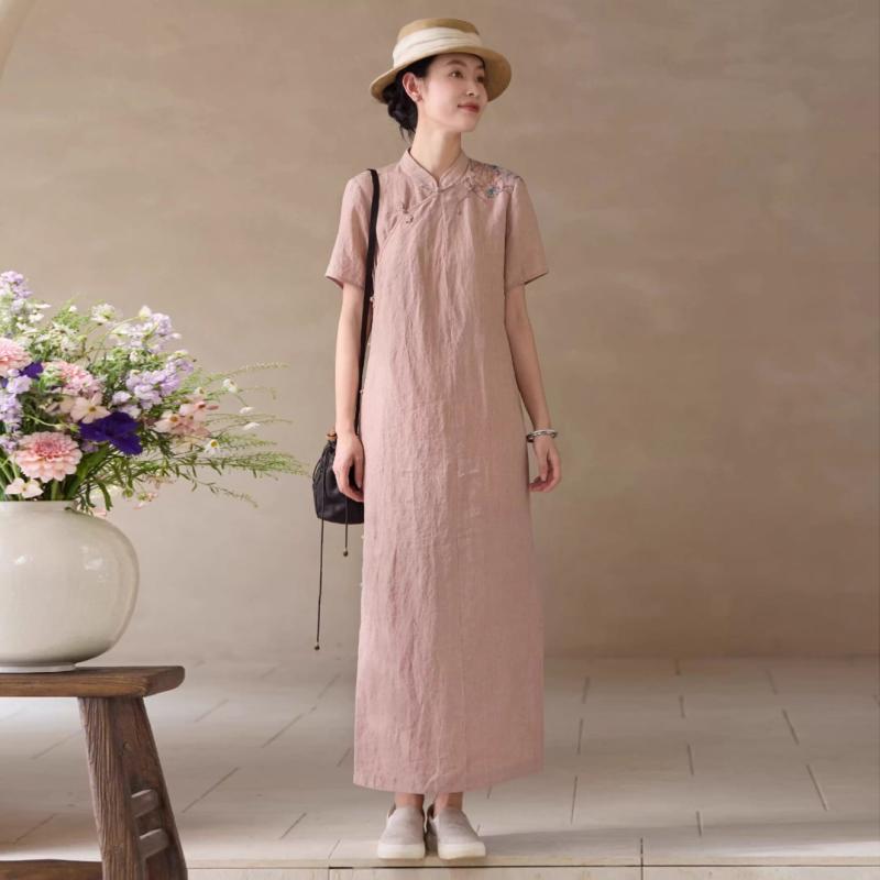 衣装 レディース レトロ アジアンテイスト  か細い ロングお召しもの 秋 秋 冬 晴れ晴れしい 女子らしい ロング丈 ゆったり 細身 お上さん用 普段使い走り 会う約束 秋服