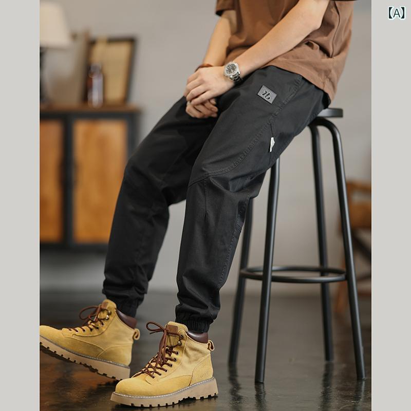 メンズ 男性用 ファッション オシャレ シンプル 大人 かっこいい ストリート ヒップホップ HipHop 春 アンクル タイ カジュアル パンツ 緩い 伸縮性 ストレッチ ワークウェア パンツ