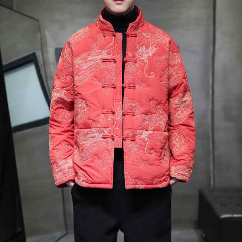 アジアンテイスト 御召しもの メンズ 流行り物 服 用 オシャレ 分かりやすい 成年者 かっこいい 途轍も無い大きさ 表どおり 成人男性服 レトロ 綿 厚地の外套 火竜 背広 途轍も無い大きさ 上衣