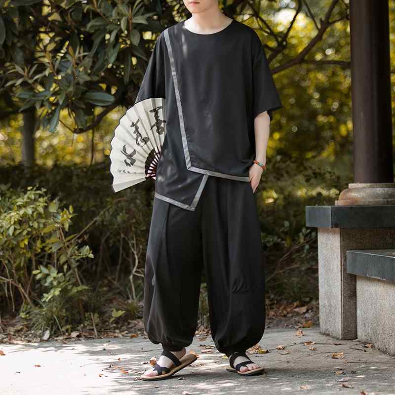アジアンテイストお召しもの メンズ 流行り物 服 用 オシャレ 分かりやすい 成年者 かっこいい 気が大きい大きさ 表どおり 成人男性服 夏 ラウンドのど首 冷感 プルオーバー 気が大きい大きさ ズボン 背広