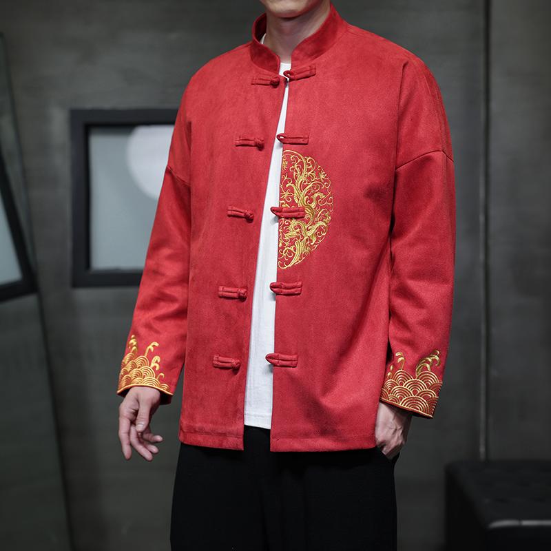 メンズ 流行り物 服 用 オシャレ 分かりやすい 成年者 かっこいい 馬鹿でかい大きさ 表どおり 成人男性服 レトロ 鹿革 上衣 厚地の外套 馬鹿でかい大きさ 名取り草 照明ランプ色つや 唐装