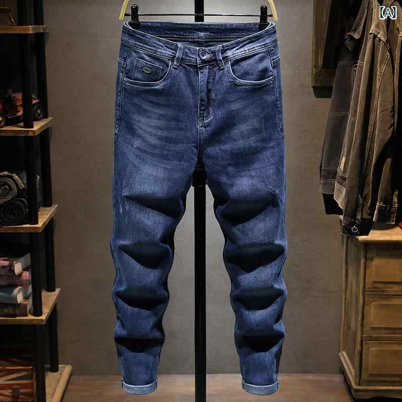 メンズ 男性用 ファッション オシャレ シンプル 大人 かっこいい ストリート ヒップホップ HipHop クラシック ブルー 大きいサイズ ジーンズ スリムフィット ストレート レッグ 夏 ズボン