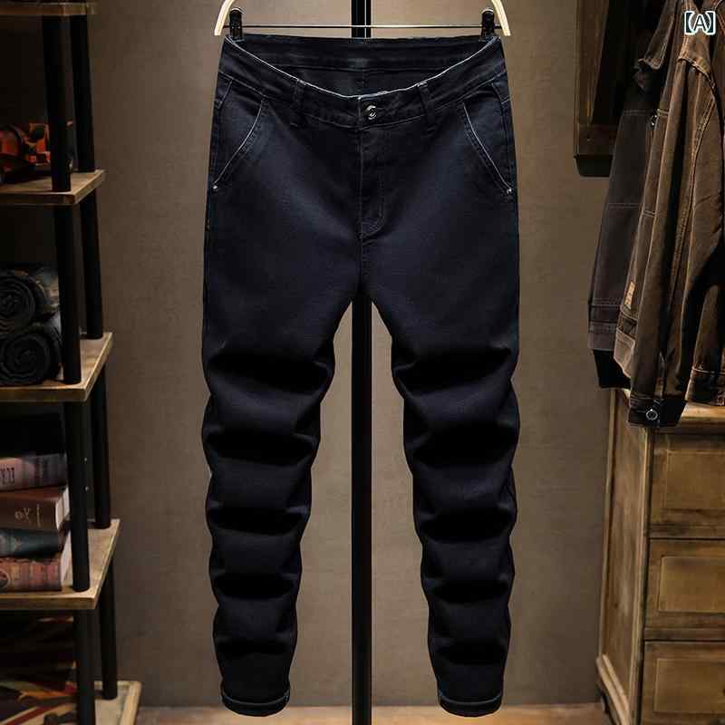 メンズ 男性用 ファッション オシャレ シンプル 大人 かっこいい ストリート ヒップホップ HipHop 春 ピュアブラック 大きいサイズ ジーンズ スリムフィット ストレート レッグ ストレッチ ズボン