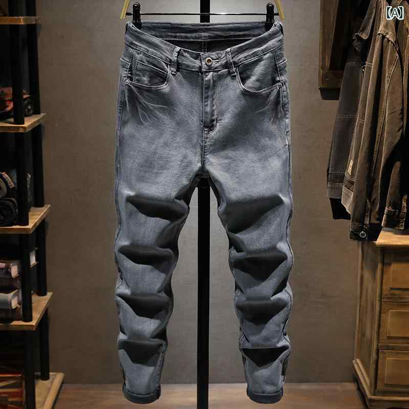 メンズ 男性用 ファッション オシャレ シンプル 大人 かっこいい ストリート ヒップホップ HipHop レトロ ウォッシュ スモーキーグレー ジーンズ スリム ストレート 韓国ファッション 春 ストレッチパンツ