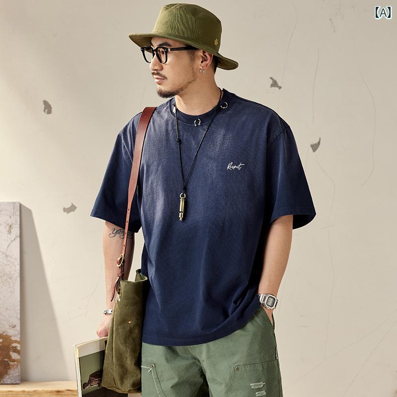 メンズ 男性用 ファッション オシャレ シンプル 大人 かっこいい ストリート ヒップホップ HipHop アメリカンン 厚手 半袖 T シャツ 夏 薄手 綿 コットンラウンドネック ゆったり 半袖 服
