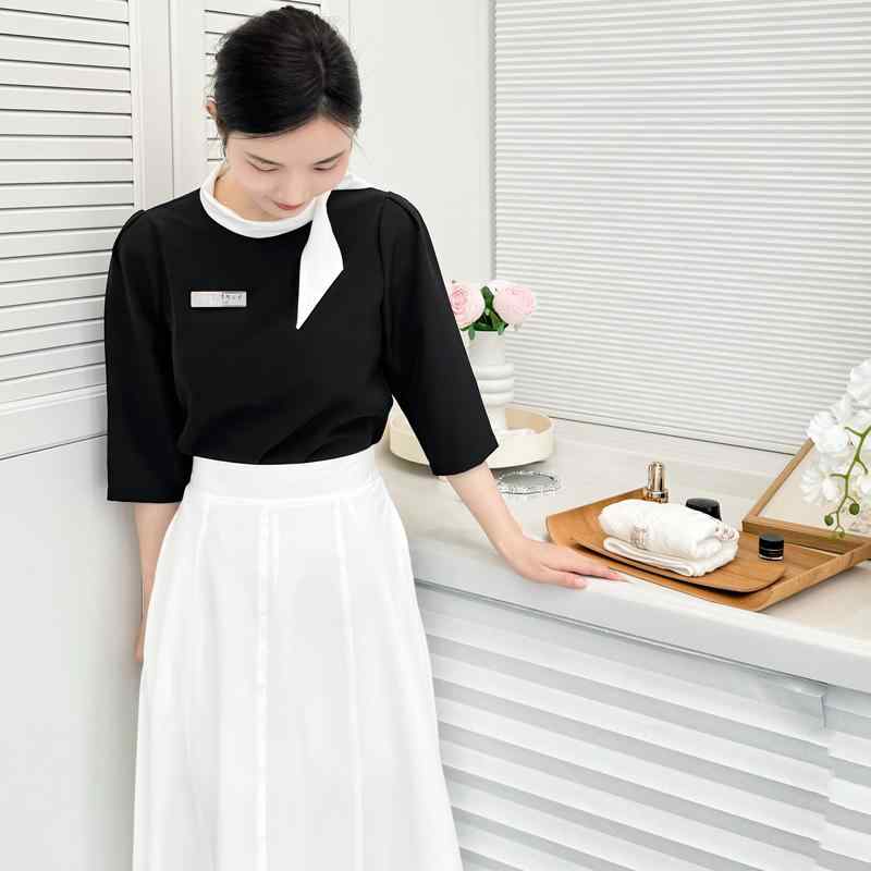 レディース ファッション 業務 ユニフォーム 制服 コスプレ衣装 美容室 美容部員 フットセラピー フロント 韓国スタイル 夏 ハイエンド スカート