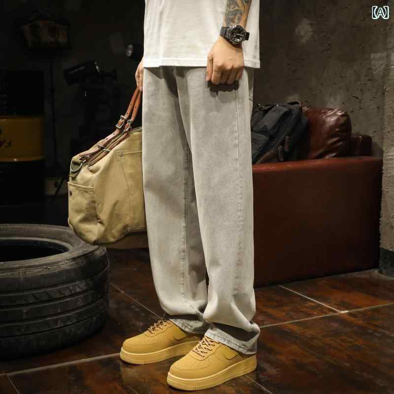 メンズ 男性用 ファッション オシャレ シンプル 大人 かっこいい ストリート ヒップホップ HipHop ジーンズ ルーズ ストレート 秋 アメリカンン ハイ ストリート イエロー マッド カラー パンツ ワイド レッグ カジュアル パンツ
