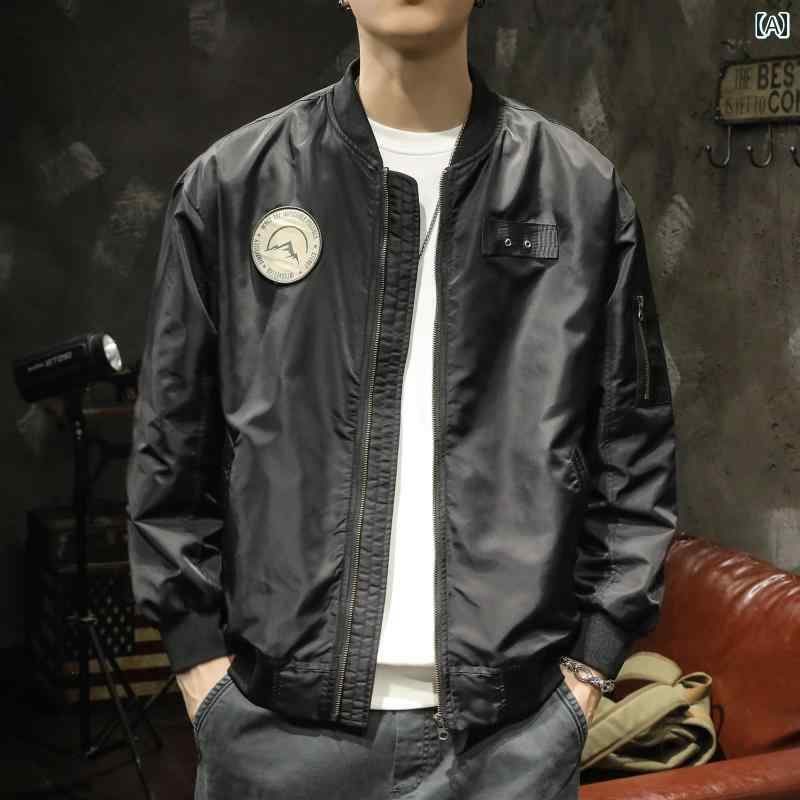メンズ 男性用 ファッション オシャレ シンプル 大人 かっこいい ストリート ヒップホップ HipHop アメリカンン ジャケット ゆったり 大きいサイズ 秋 MA1 カジュアル