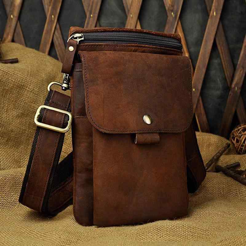 メンズ ファッション オシャレ アイテム 小物 革 バッグ レトロ レザー カジュアル バッグ 第一層 牛革 ウエスト バッグ ビジネス スマホ バッグ 韓国 ジッパー バッグ