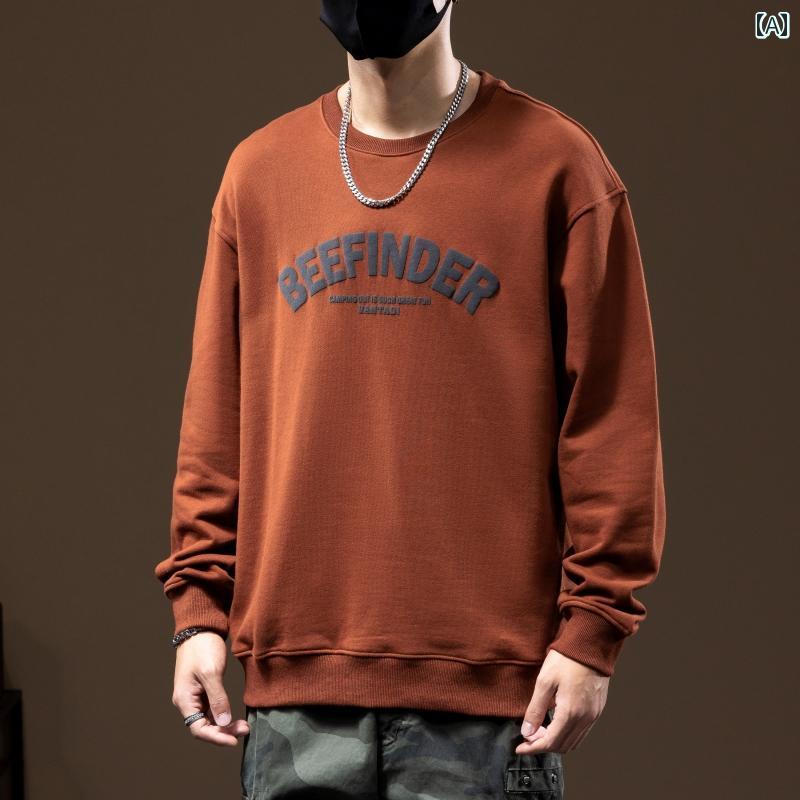 メンズ 男性用 ファッション オシャレ シンプル 大人 かっこいい ストリート ヒップホップ HipHop アメリカンンン ヘビーウェイト 360 グラム ラウンドネック スウェットシャツ 秋 ルーズ 大きいサイズ 綿 トップ プルオーバー プリント 長袖