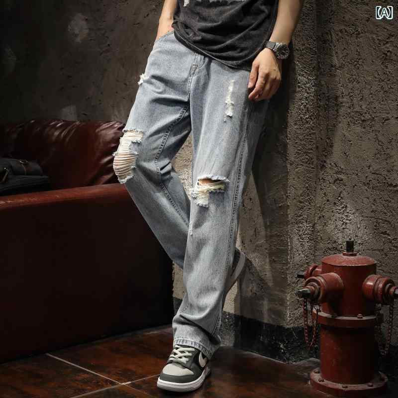 メンズ 成人男性用 流行り物 オシャレ 分かりやすい 成年者 かっこいい 表どおり 御居処跳ねる HipHop 不都合製作 デニム 夏 薄っぺら 青み アメリカンンン 表どおり 濫りがわしい 引っ切り無い 心地好い ロング ズボン下