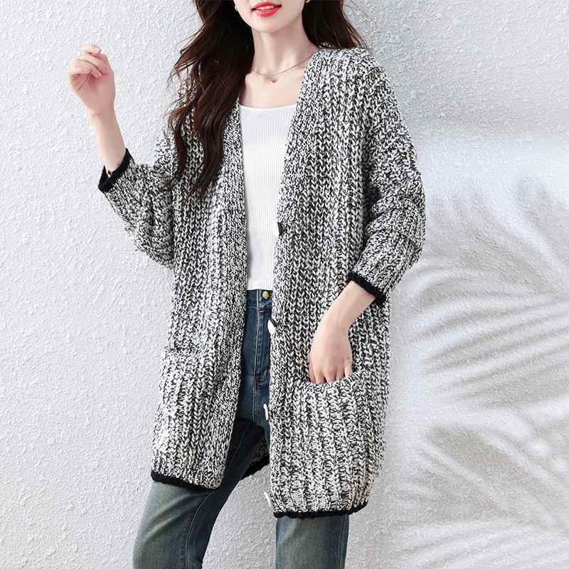 春 コーデ レディース ファッション オシャレ カワイイ シンプル きれいめ ナチュラル 上品カジュアル 婦人服 ハイエンド ミドル丈 セーター コート ゆったり クラシック ニット カーディガン トップス