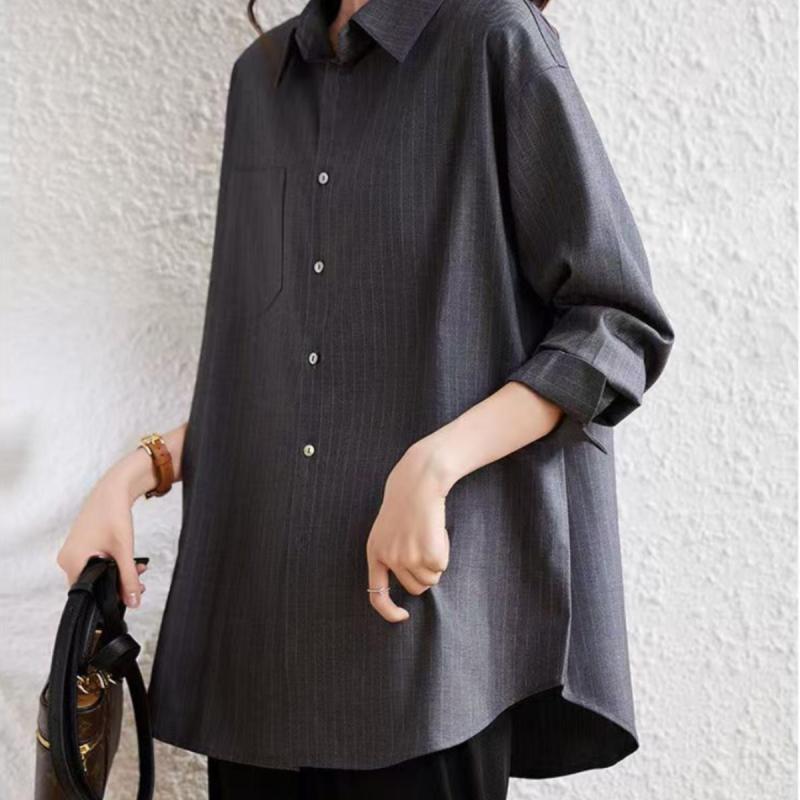 春 コーデ レディース ファッション オシャレ カワイイ シンプル きれいめ ナチュラル 上品カジュアル 婦人服 ハイエンド シャツ オーバーサイズ ストライプ シルエット スリム