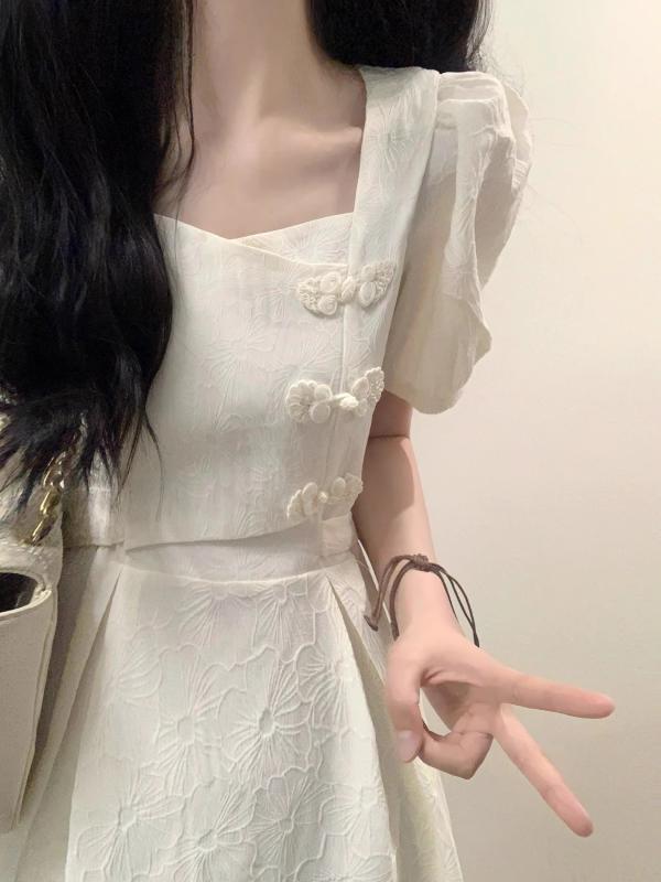 春 コーデ レディース ファッション オシャレ カワイイ シンプル きれいめ ナチュラル 上品カジュアル 婦人服 ディスクボタン 夏 ウエスト スリム チャイナドレス フェアリー