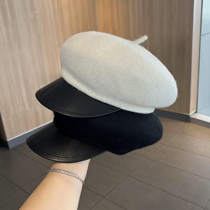 春 コーデ オシャレ 小物 アイテム レディース 女性用 ウール ベレー帽 秋冬 レトロ PUレザー 八角形