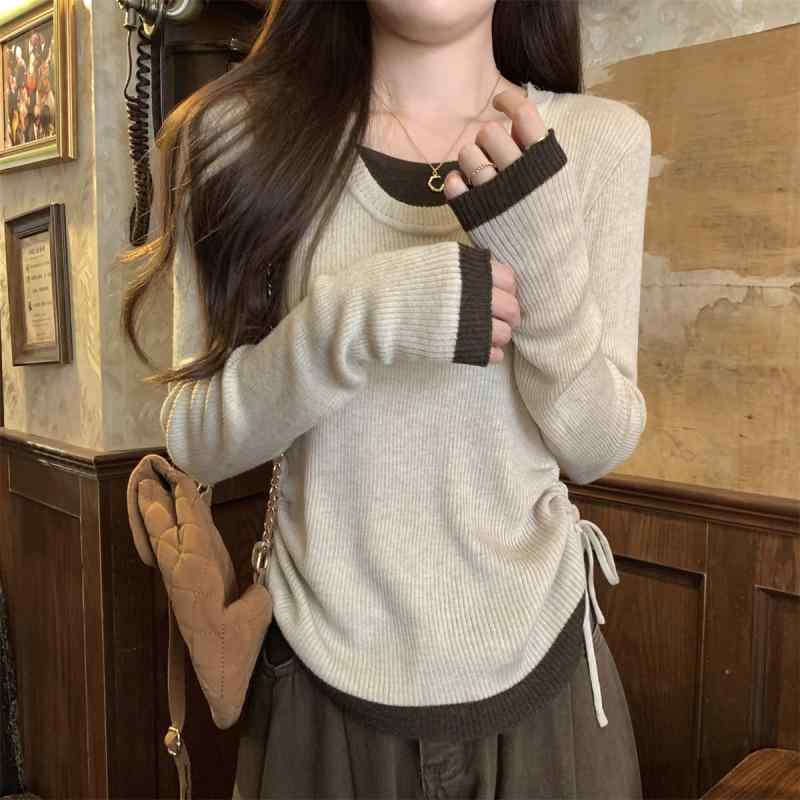 ニット トップス 秋　冬 レディース Uネック 長袖 インナー 暖かい レイヤード コーデ 伸縮性 ストレッチ 柔らかい 普段使い 通勤ウェア カジュアル