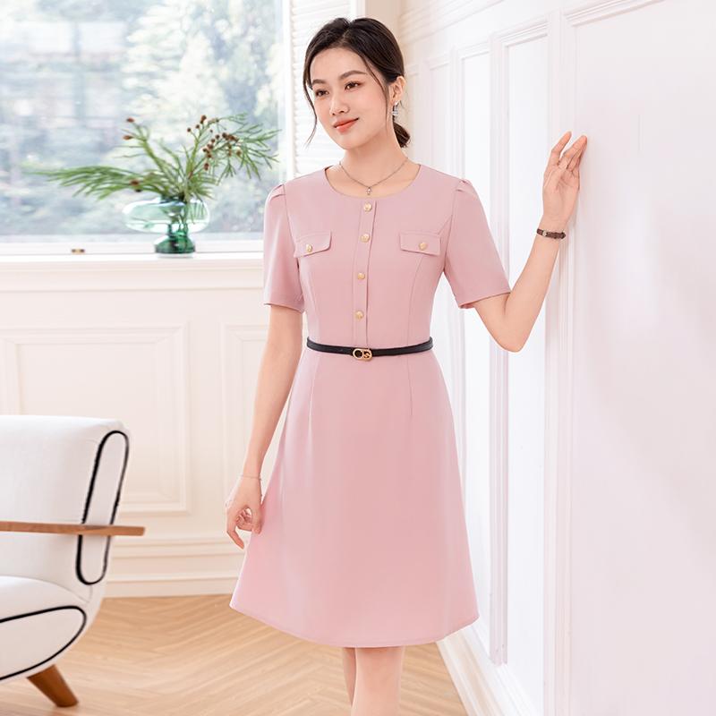 春 コーデ レディース ファッション オシャレ カワイイ シンプル きれいめ ナチュラル 上品カジュアル 婦人服 ピンク ドレス 夏 半袖 シニア ワークウェア ウエスト スリミング スカート 7,364円