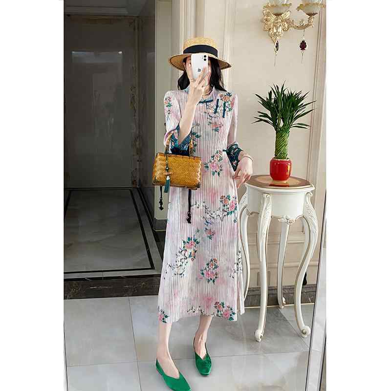 春 コーデ レディース ファッション オシャレ カワイイ シンプル きれいめ ナチュラル 上品カジュアル 婦人服 プリーツ ドレス ゆったり スリム チャイナ ロング スカート 衣装 ｜リコット