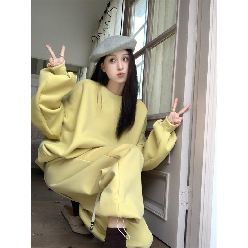春 コーデ レディース ファッション オシャレ カワイイ シンプル きれいめ ナチュラル 上品カジュアル 婦人服 カジュアル スーツ ゆったり 長袖 ラウンドネック プルオーバー セーター 夏 ワイドレッグ パンツ ツーピース