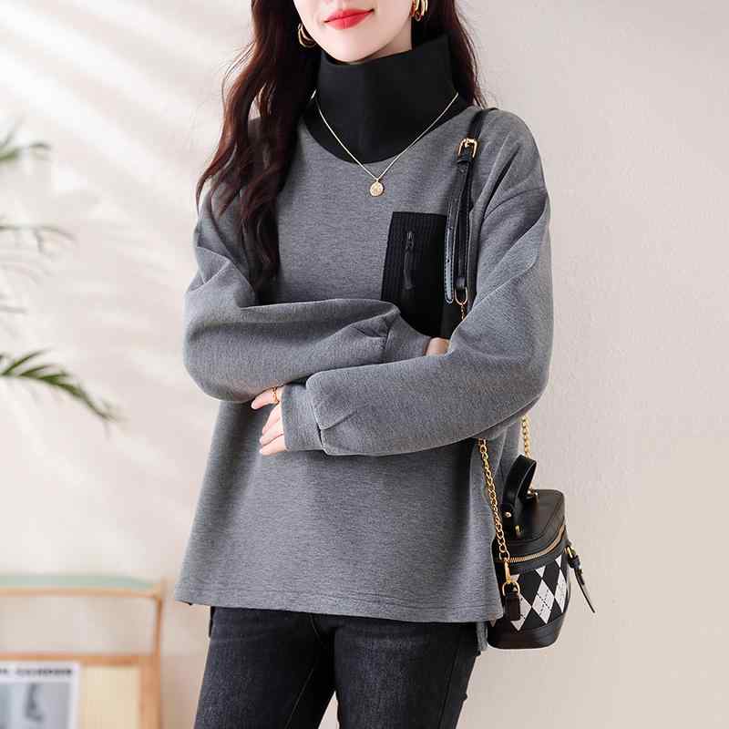 春 コーデ レディース ファッション オシャレ カワイイ シンプル きれいめ ナチュラル 上品カジュアル 婦人服 ハーフ ハイネック ステッチ カジュアル セーター ゆったり 長袖 トップス